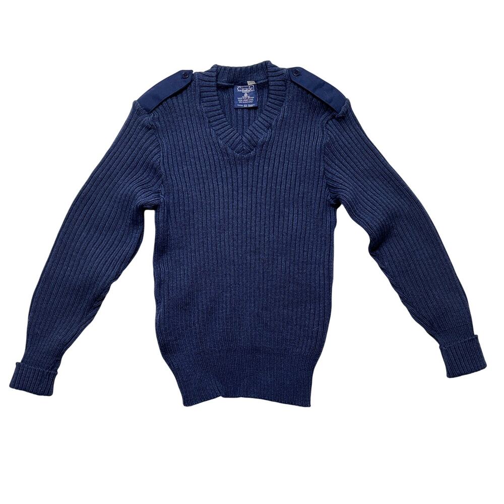 Vintage Citadel Commando Sweater Mens 42 Navy Virgin Wool Rib Epaulettes Britain